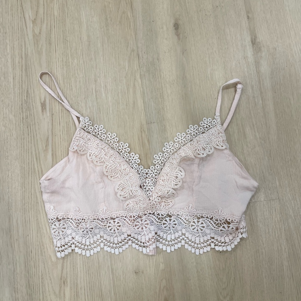 Casting LA blush cream lace bralette with boho details size Medium